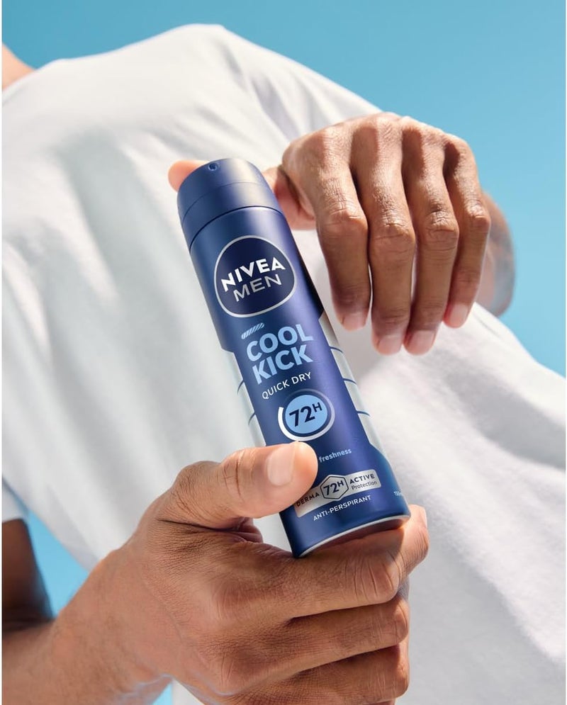 NIVEA MEN Cool Kick Deodorant Spray, 72h Protection, Quick Dry, Pack of 3 (150ml each) - Image 4
